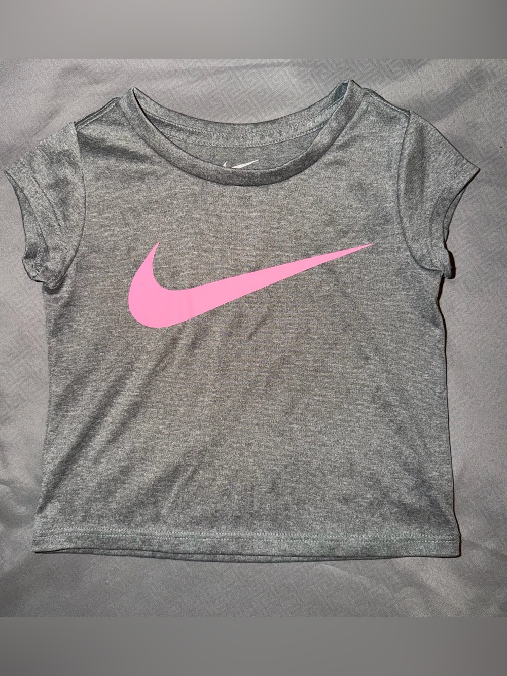 Nike Kids Gray Tee with Pink Swoosh